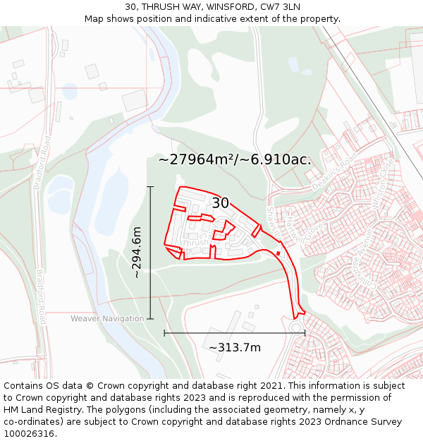 30, THRUSH WAY, WINSFORD, CW7 3LN: Plot and title map