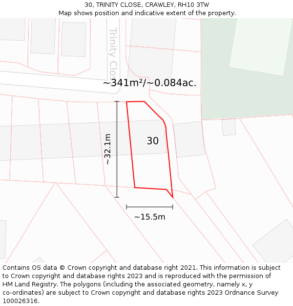 30, TRINITY CLOSE, CRAWLEY, RH10 3TW: Plot and title map