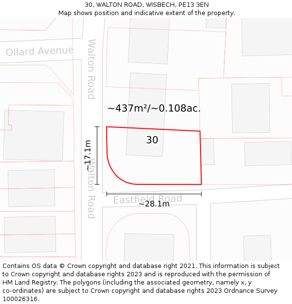 30, WALTON ROAD, WISBECH, PE13 3EN: Plot and title map