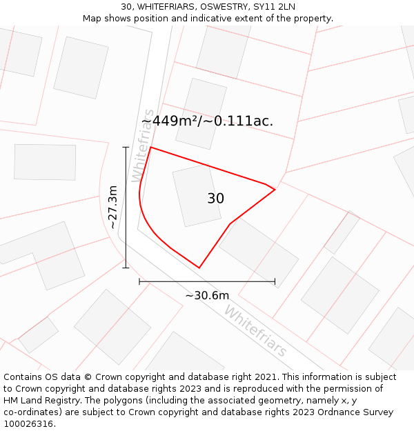 30, WHITEFRIARS, OSWESTRY, SY11 2LN: Plot and title map