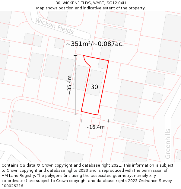 30, WICKENFIELDS, WARE, SG12 0XH: Plot and title map