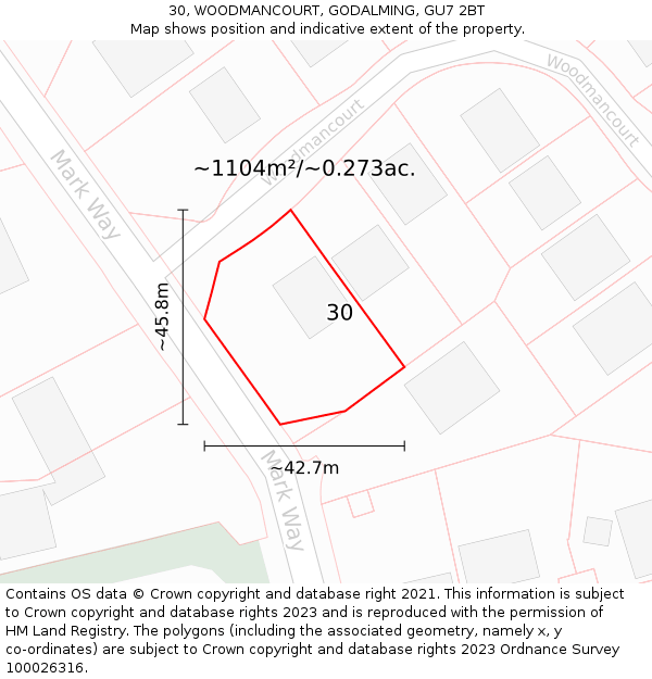 30, WOODMANCOURT, GODALMING, GU7 2BT: Plot and title map