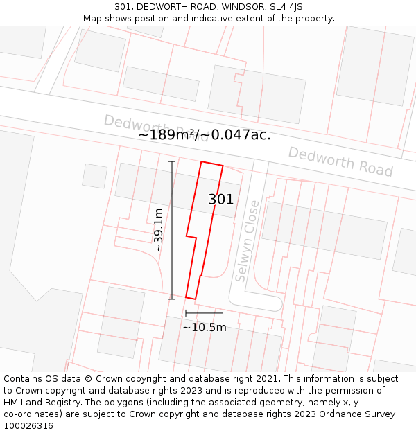 301, DEDWORTH ROAD, WINDSOR, SL4 4JS: Plot and title map