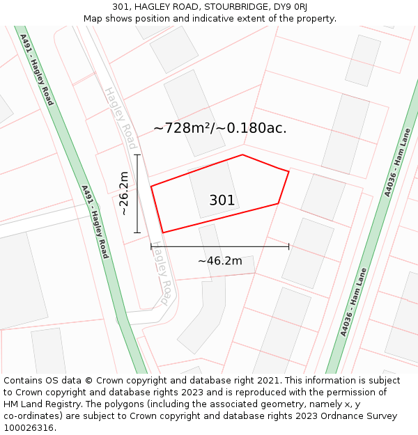 301, HAGLEY ROAD, STOURBRIDGE, DY9 0RJ: Plot and title map