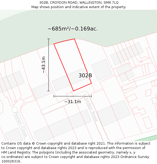 302B, CROYDON ROAD, WALLINGTON, SM6 7LQ: Plot and title map