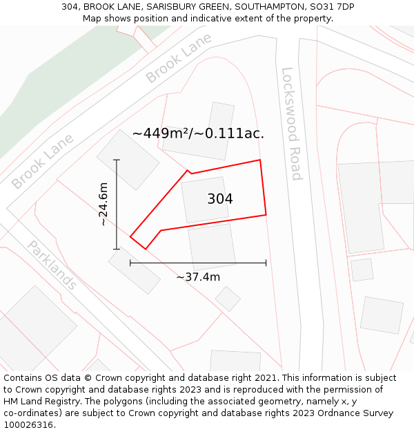 304, BROOK LANE, SARISBURY GREEN, SOUTHAMPTON, SO31 7DP: Plot and title map