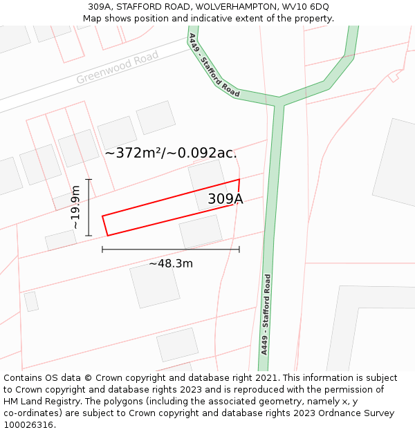 309A, STAFFORD ROAD, WOLVERHAMPTON, WV10 6DQ: Plot and title map