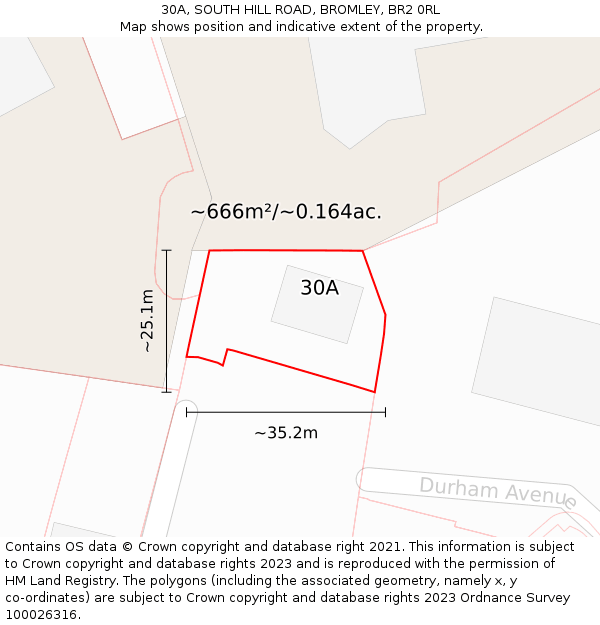 30A, SOUTH HILL ROAD, BROMLEY, BR2 0RL: Plot and title map