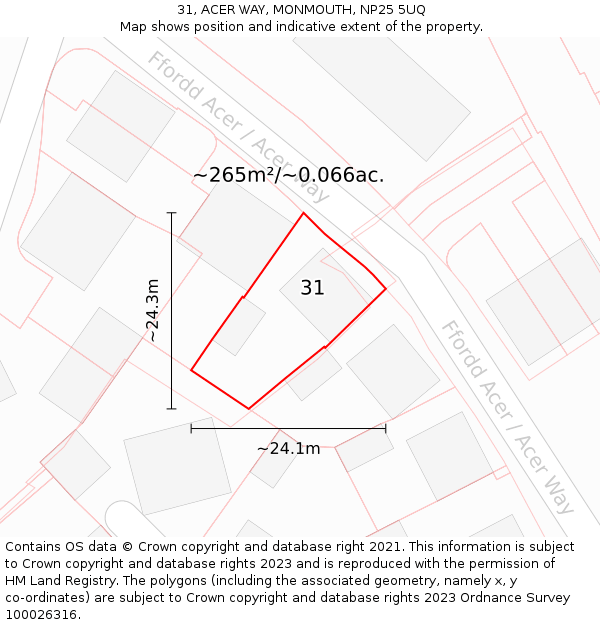 31, ACER WAY, MONMOUTH, NP25 5UQ: Plot and title map