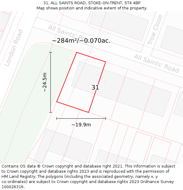 31, ALL SAINTS ROAD, STOKE-ON-TRENT, ST4 4BP: Plot and title map