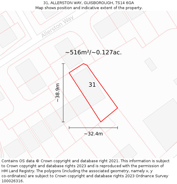 31, ALLERSTON WAY, GUISBOROUGH, TS14 6GA: Plot and title map