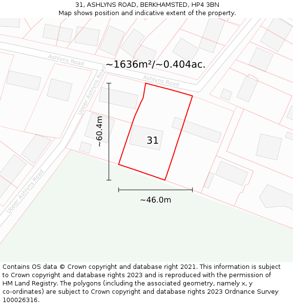 31, ASHLYNS ROAD, BERKHAMSTED, HP4 3BN: Plot and title map