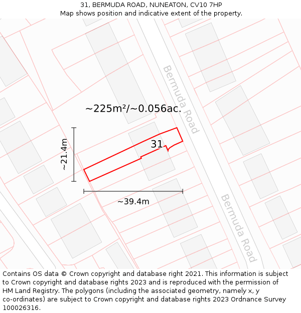 31, BERMUDA ROAD, NUNEATON, CV10 7HP: Plot and title map