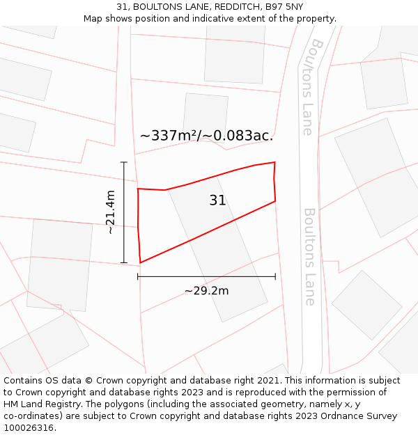 31, BOULTONS LANE, REDDITCH, B97 5NY: Plot and title map