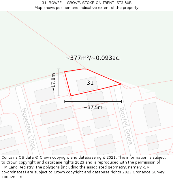 31, BOWFELL GROVE, STOKE-ON-TRENT, ST3 5XR: Plot and title map