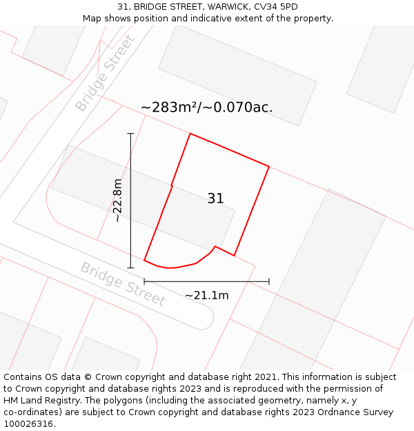 31, BRIDGE STREET, WARWICK, CV34 5PD: Plot and title map