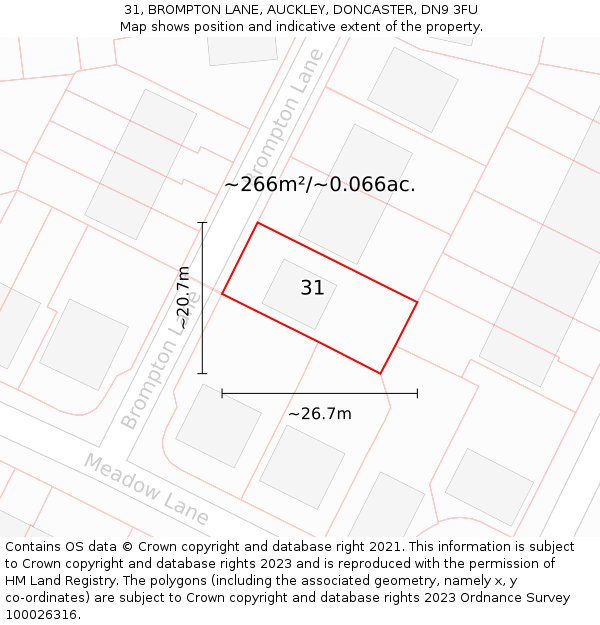 31, BROMPTON LANE, AUCKLEY, DONCASTER, DN9 3FU: Plot and title map