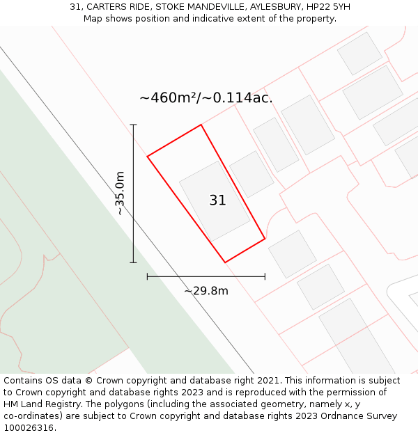 31, CARTERS RIDE, STOKE MANDEVILLE, AYLESBURY, HP22 5YH: Plot and title map