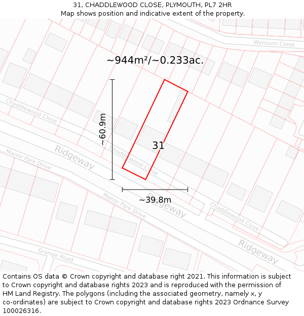 31, CHADDLEWOOD CLOSE, PLYMOUTH, PL7 2HR: Plot and title map