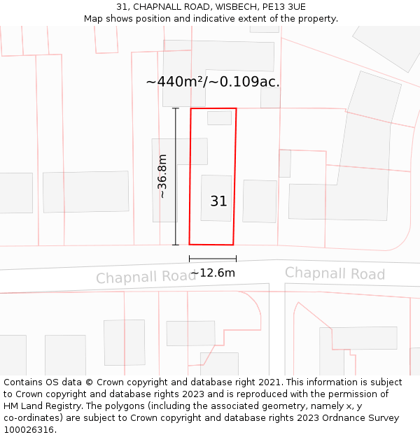31, CHAPNALL ROAD, WISBECH, PE13 3UE: Plot and title map