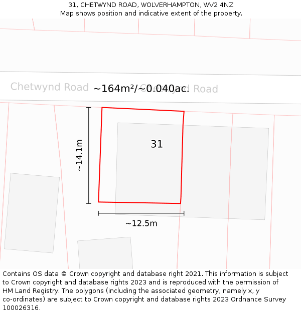 31, CHETWYND ROAD, WOLVERHAMPTON, WV2 4NZ: Plot and title map