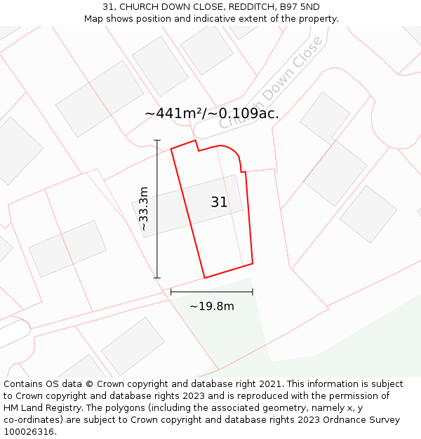 31, CHURCH DOWN CLOSE, REDDITCH, B97 5ND: Plot and title map