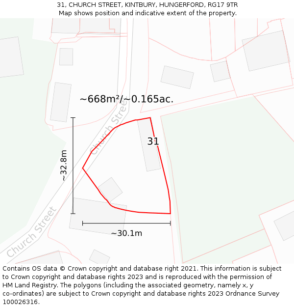 31, CHURCH STREET, KINTBURY, HUNGERFORD, RG17 9TR: Plot and title map