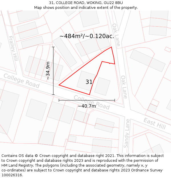 31, COLLEGE ROAD, WOKING, GU22 8BU: Plot and title map