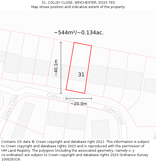 31, COLLEY CLOSE, WINCHESTER, SO23 7ES: Plot and title map