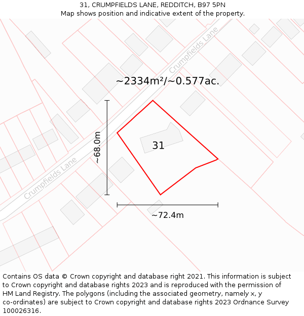 31, CRUMPFIELDS LANE, REDDITCH, B97 5PN: Plot and title map