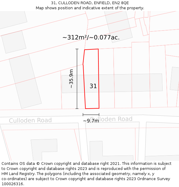 31, CULLODEN ROAD, ENFIELD, EN2 8QE: Plot and title map