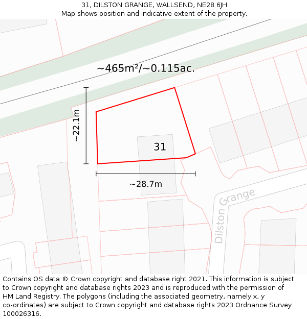 31, DILSTON GRANGE, WALLSEND, NE28 6JH: Plot and title map