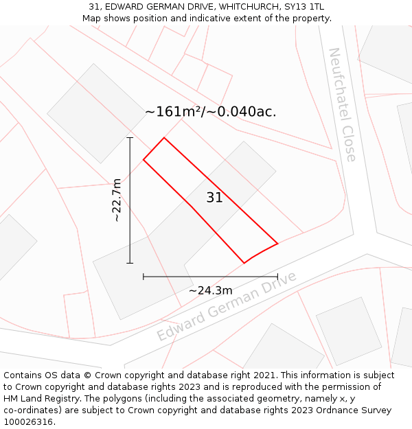 31, EDWARD GERMAN DRIVE, WHITCHURCH, SY13 1TL: Plot and title map