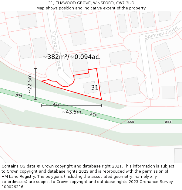 31, ELMWOOD GROVE, WINSFORD, CW7 3UD: Plot and title map