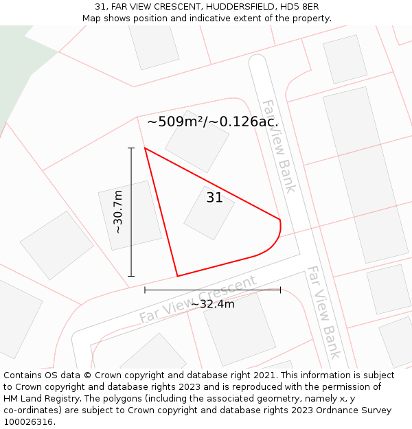 31, FAR VIEW CRESCENT, HUDDERSFIELD, HD5 8ER: Plot and title map