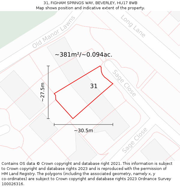 31, FIGHAM SPRINGS WAY, BEVERLEY, HU17 8WB: Plot and title map