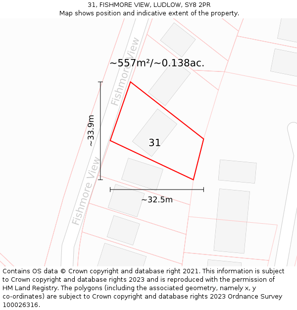 31, FISHMORE VIEW, LUDLOW, SY8 2PR: Plot and title map