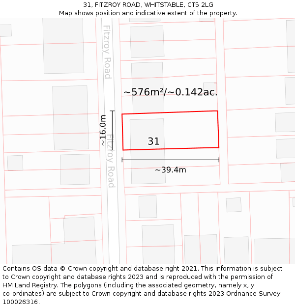 31, FITZROY ROAD, WHITSTABLE, CT5 2LG: Plot and title map