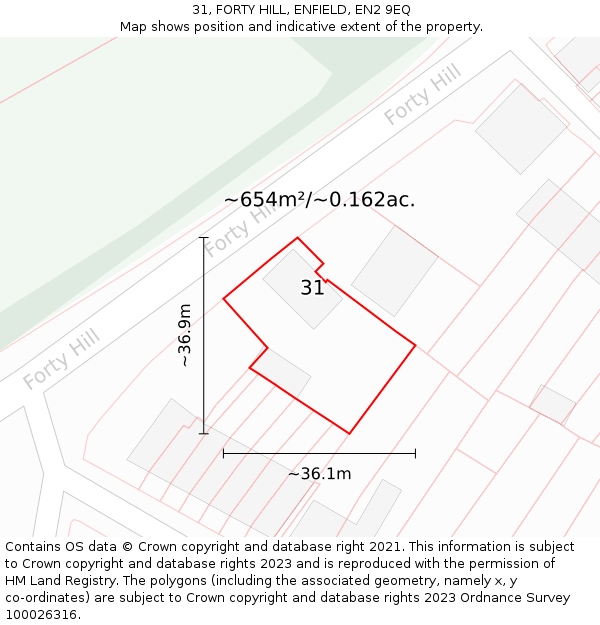 31, FORTY HILL, ENFIELD, EN2 9EQ: Plot and title map