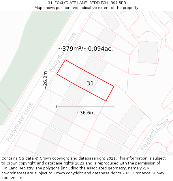 31, FOXLYDIATE LANE, REDDITCH, B97 5PB: Plot and title map