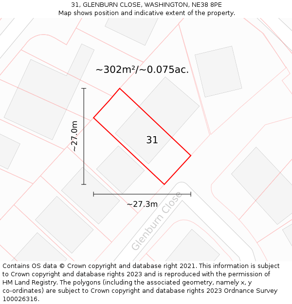 31, GLENBURN CLOSE, WASHINGTON, NE38 8PE: Plot and title map