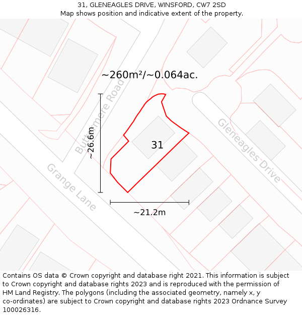 31, GLENEAGLES DRIVE, WINSFORD, CW7 2SD: Plot and title map