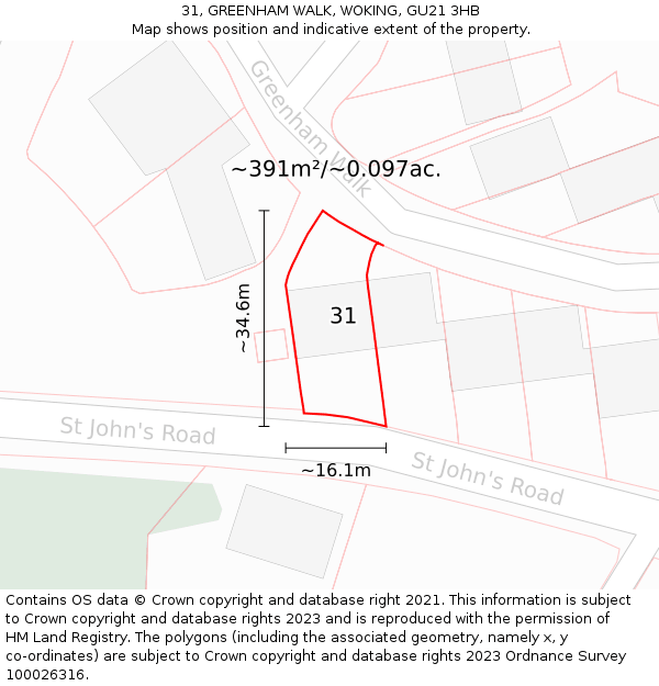 31, GREENHAM WALK, WOKING, GU21 3HB: Plot and title map