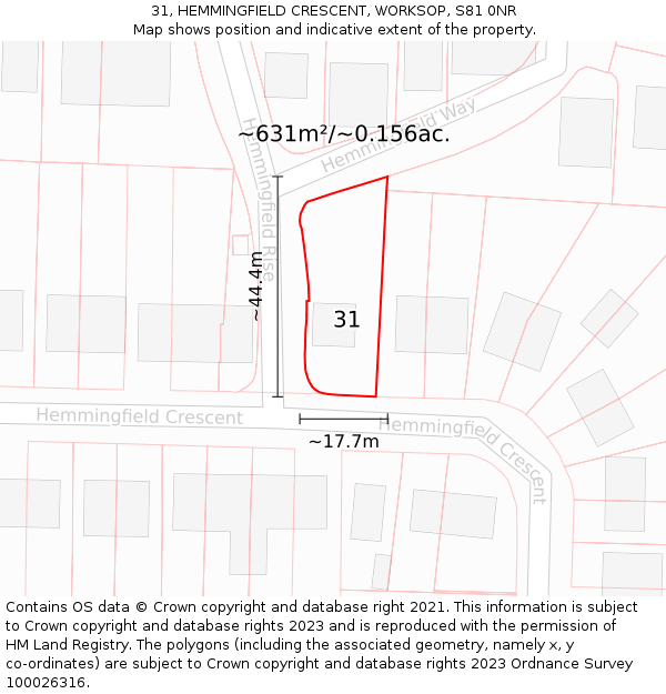 31, HEMMINGFIELD CRESCENT, WORKSOP, S81 0NR: Plot and title map