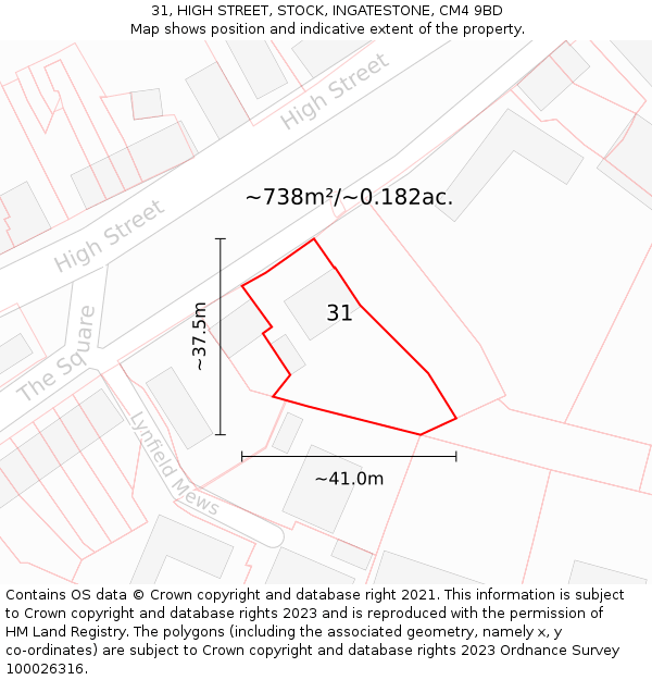 31, HIGH STREET, STOCK, INGATESTONE, CM4 9BD: Plot and title map