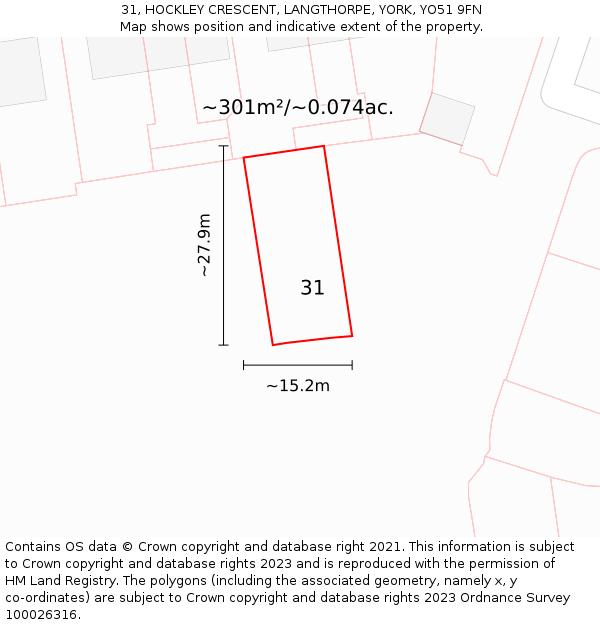 31, HOCKLEY CRESCENT, LANGTHORPE, YORK, YO51 9FN: Plot and title map