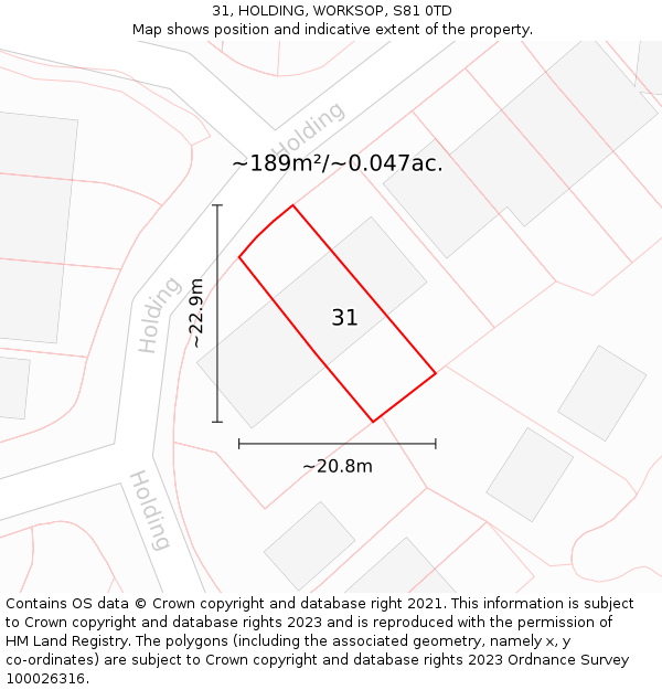 31, HOLDING, WORKSOP, S81 0TD: Plot and title map