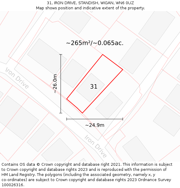 31, IRON DRIVE, STANDISH, WIGAN, WN6 0UZ: Plot and title map