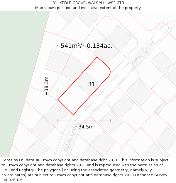 31, KEBLE GROVE, WALSALL, WS1 3TB: Plot and title map