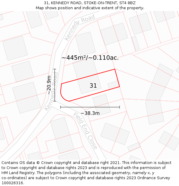 31, KENNEDY ROAD, STOKE-ON-TRENT, ST4 8BZ: Plot and title map